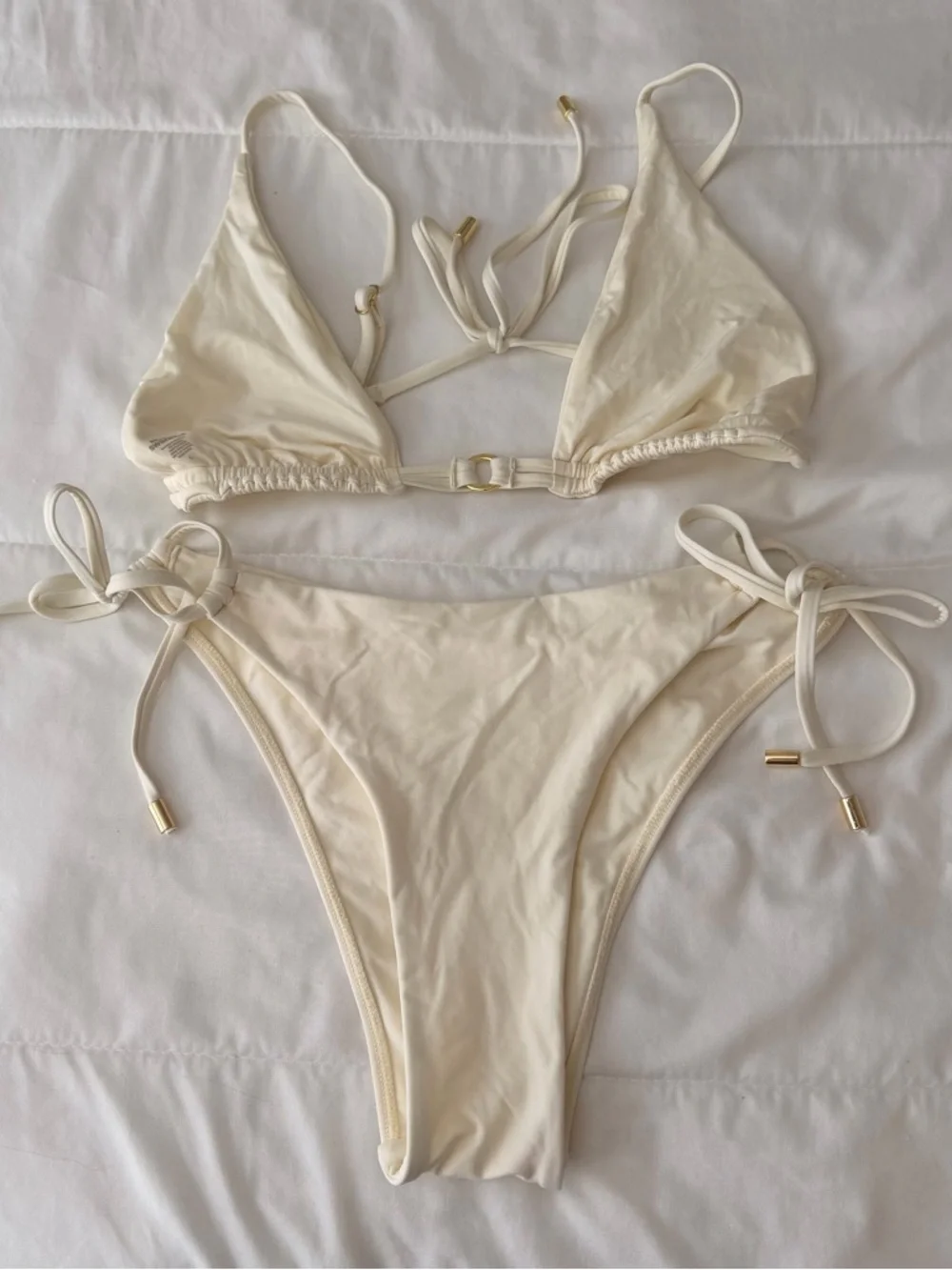 Monday Swimwear Cream Triangle Tie-Side Bikini - Picture 3 of 8